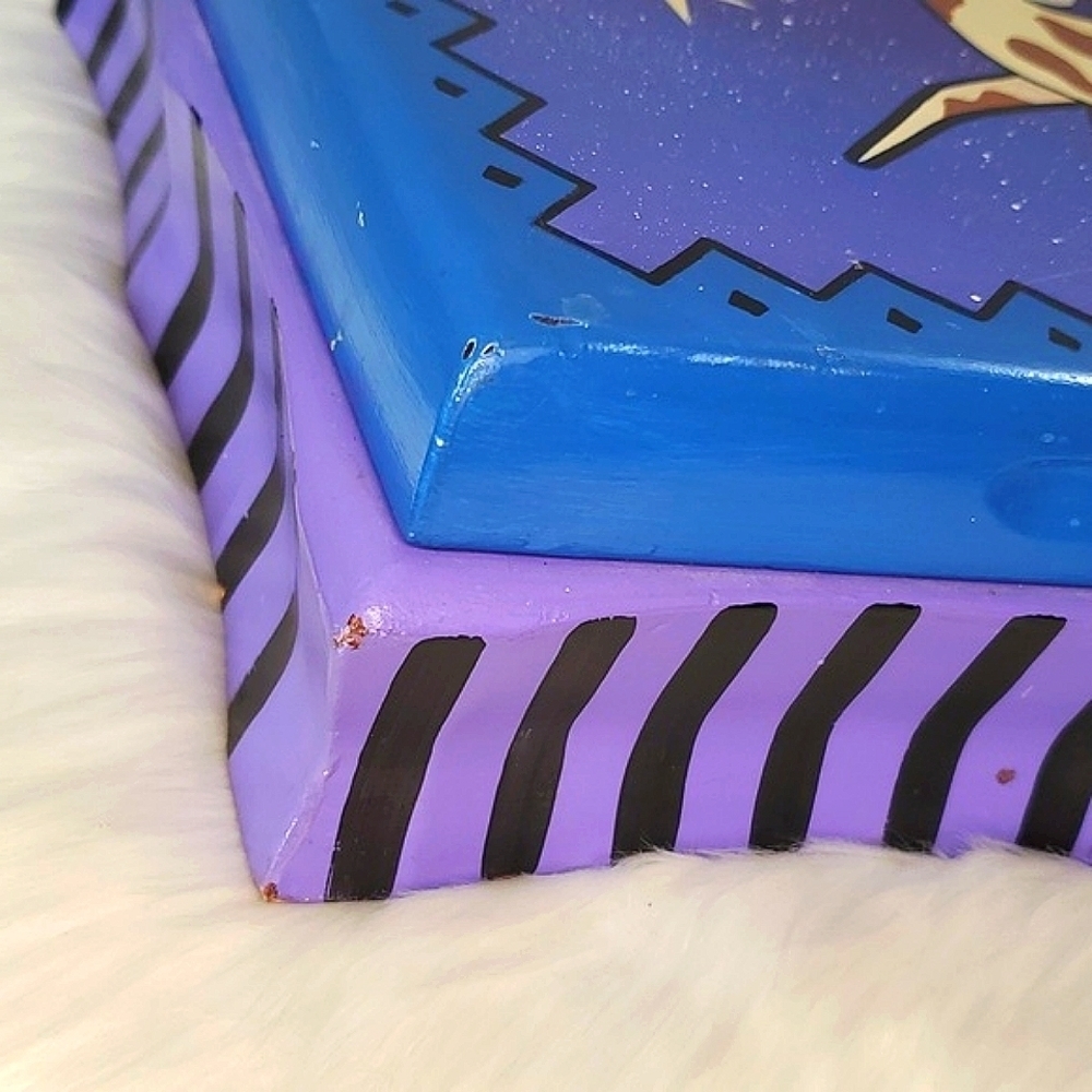 Y2K Handpainted Horse Stars & Moon Galaxy Purple Large Felt Lined Wooden Box - Picture 8 of 17